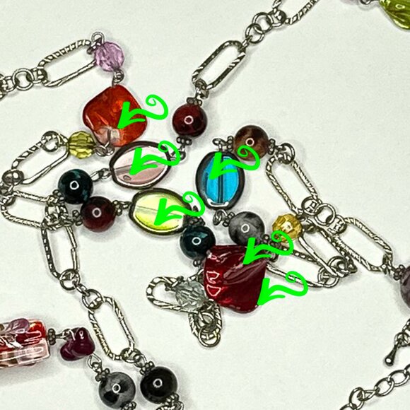 Long Necklace With Chains And Colorful Faux Stones - Picture 13 of 15
